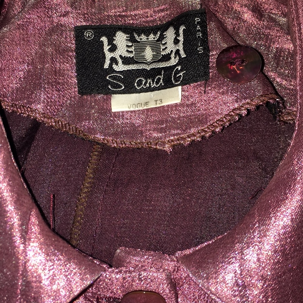 S&G Paris Metallic iridescent Silky Blouse Top L - Picture 11 of 13